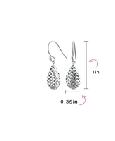 Bling Jewelry Basket Weave Puffed Pear Shaped Rain Drop Teardrop Earrings For Women Fishhook Sterling Silver 1.2 Inch