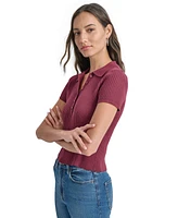 Dkny Jeans Women's Short-Sleeve Ribbed Knit Polo Shirt