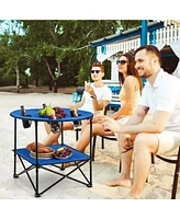 Gymax 2-Tier Foldable Camping Table with Carrying Bag 4 Cup Holders for Bbq Camping