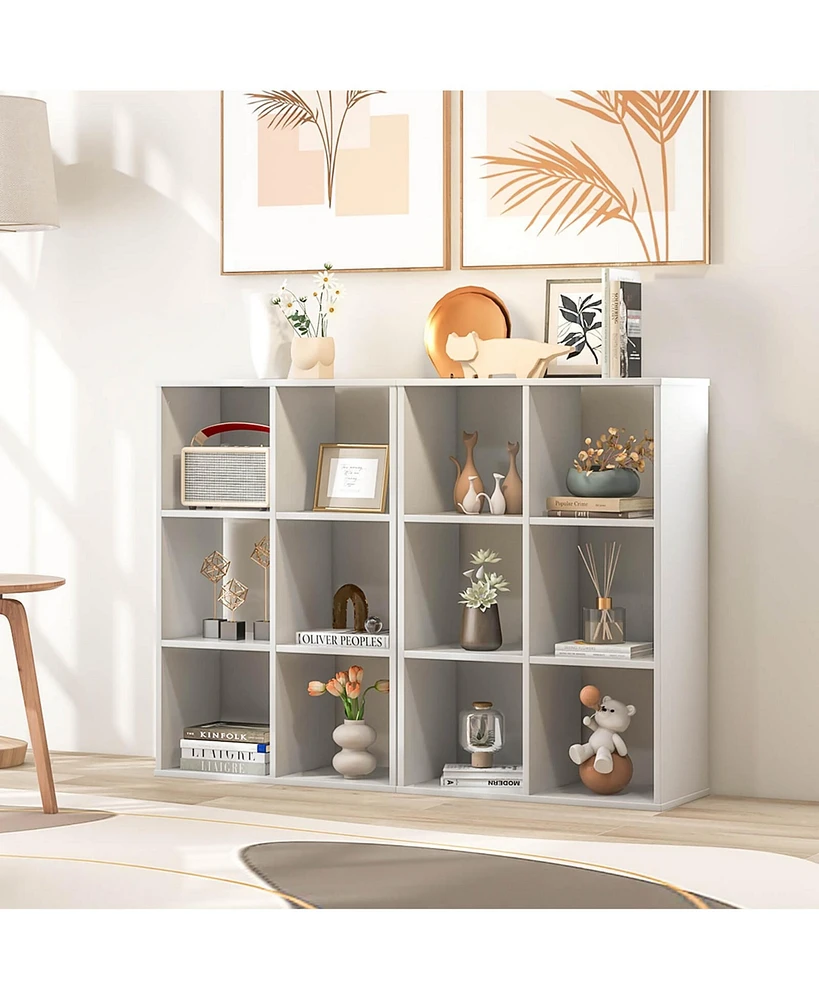 Gymax 6-Cube Bookshelf 4-Tier Bookcase with 2 Anti-Tipping Kits & Floor Display Shelf