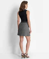 Dkny Women's Faux-Leather-Trim Mini Tweed Skirt