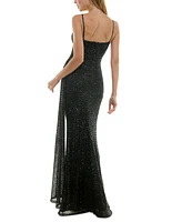 City Studios Juniors' Sequined Side-Slit Evening Gown