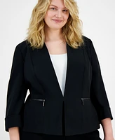 Kasper Plus 3/4-Sleeve Collarless Blazer