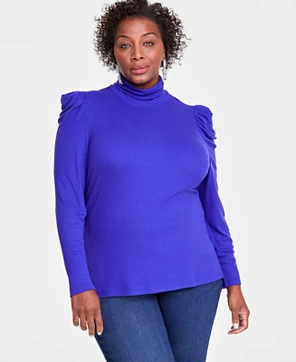 I.n.c. International Concepts Plus Puff-Shoulder Ribbed Turtleneck, Created for Macy's