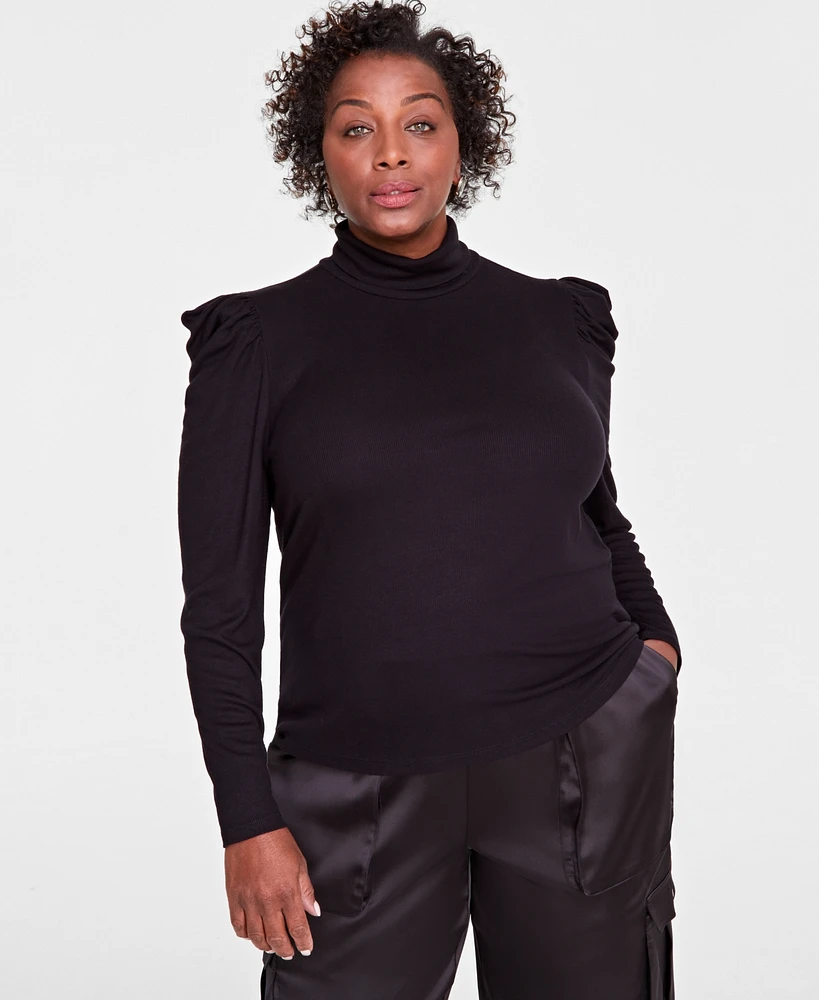 I.n.c. International Concepts Plus Puff-Shoulder Ribbed Turtleneck, Created for Macy's