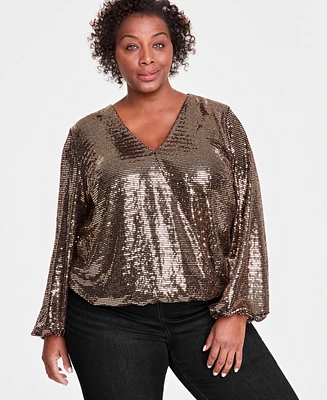 I.n.c. International Concepts Sequined Shimmering Surplice Blouse