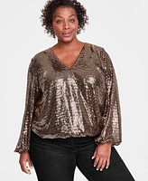 I.n.c. International Concepts Sequined Shimmering Surplice Blouse, Created for Macy's