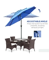 Patio Umbrella with Crank and Tilt, 9FT, 3 Tiers, Dark Blue