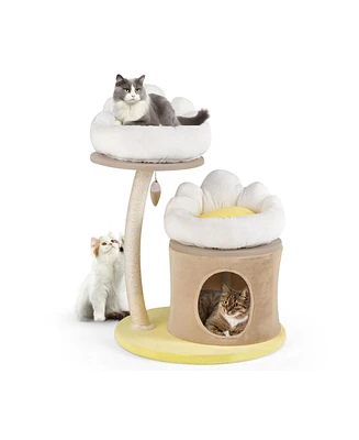 Givimo Cat Tree Small Cat Tower with 2 Removable and Washable Perches-White