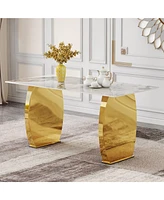 Simplie Fun Marble-Topped Rectangular Table with Gold Legs (63" x 31.4")