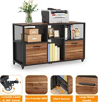 Tribesigns 2 Drawer Wood File Cabinets, Modern Mobile Lateral Filing Cabinet for Letter/ A4 Size, Printer Stand with Open Storage Shelves and Drawer f
