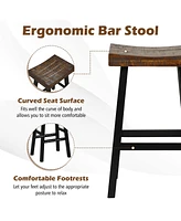 Costway 24" Bar Stool Set of 2 Counter Height Solid Wood Curved Saddle Seat Footrest