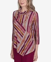 Alfred Dunner Petite Wine Country Spliced Stripe Necklace Top