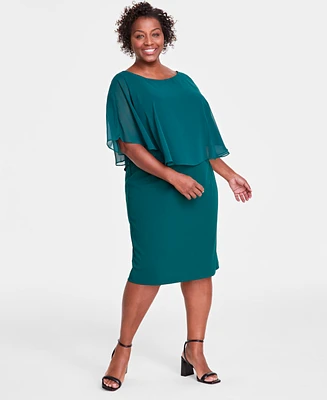 Connected Plus Chiffon Cape Sheath Dress