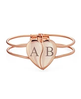 Bling Jewelry Initials Romantic Split Heart Cuff Bracelet in Rose Gold & Silver Tone Metal