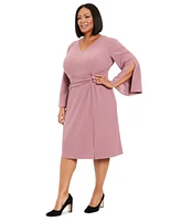 London Times Plus Twisted Split-Sleeve Sheath Dress