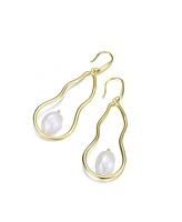 Genevive Very Stylish Sterling Silver with Gold Plating and Genuine Freshwater Pearl Elongated Dangling Earrings