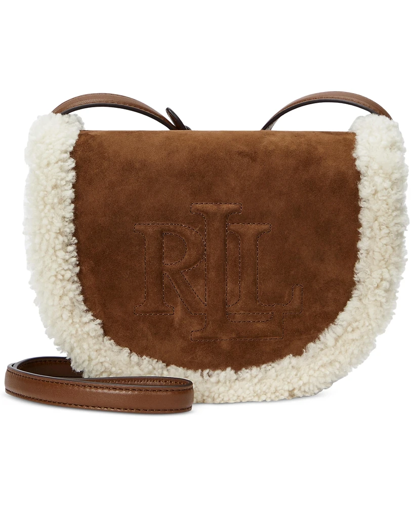 Lauren Ralph Lauren Suede Small Witley Crossbody with Sherpa Trim