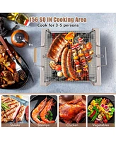 Skonyon Folding Charcoal Bbq Grill with Dishwasher-safe Grill Grids and Charcoal Box-Beige