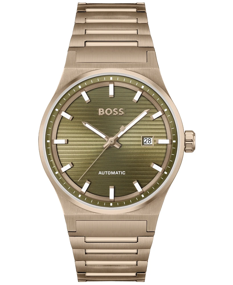 Hugo Boss Men's Candor Auto Mech-Automatic Ionic Plated Beige Gold Steel Watch 41mm - Gold