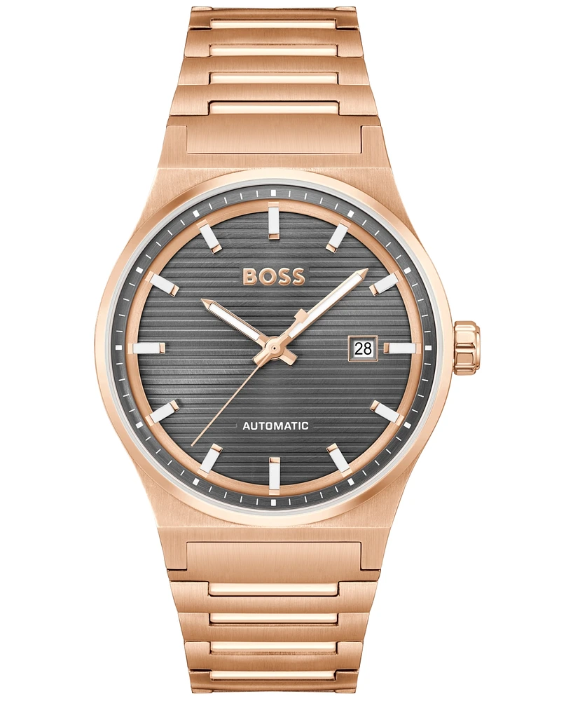 Hugo Boss Men's Candor Auto Mech-Automatic Ionic Plated Rose Gold Steel Watch 41mm - Rose