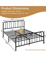 Gymax Stylish Queen Size Metal Bed Frame Platform Bed Base w/ Headboard & Footboard