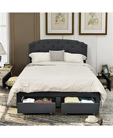 Gymax Full Platform Bed Frame with 4 Storage Drawers Adjustable Headboard Grey
