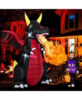 Skonyon 8 Feet Halloween Inflatable Fire Dragon Decoration with Led Lights