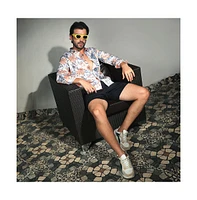 Men's Prussian Blue & Sienna Brown Tropical Palm Shirt