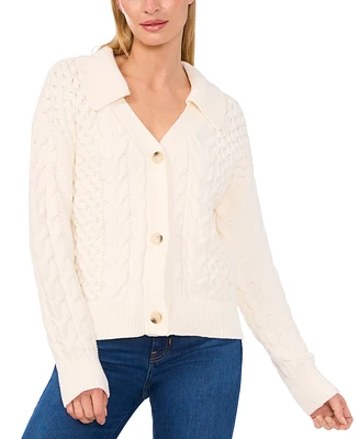 CeCe Women's Collared Cable-Knit Cardigan