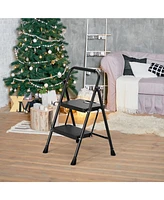 Skonyon Portable Folding 2 Step Ladder with Wide Anti-Slip Pedal-Black