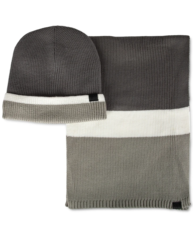 Kenneth Cole Reaction Men's Brushed Stripe Beanie & Scarf Set