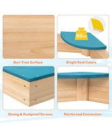 Costway Outdoor Wooden Sandbox with Seats Backyard Bottomless Sandpit for Kids