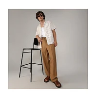 Campus Sutra Men's Off-White & Beige Embroidered Geometric Shirt