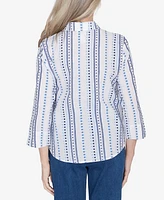 Alfred Dunner Petite Classics Jacquard Stripe Collared Button Down Top