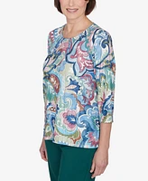 Alfred Dunner Petite Classics Scroll Multicolored Patterned Top