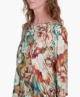 Alfred Dunner Petite Classics Earth Floral Crew Neck Top