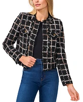 CeCe Women's Tweed Fringe-Trim Open-Front Jacket