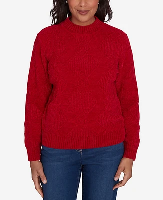 Alfred Dunner Petite Classics Chenille Diamond Turtleneck Sweater