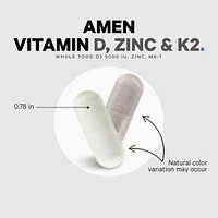 Amen Vitamin D, K2 & Zinc Supplement, Cholecalciferol D3 5000 Iu, Organic Whole Food Blend with Apple, Blueberry, Cranberry, Elderberry Powder Fruits,