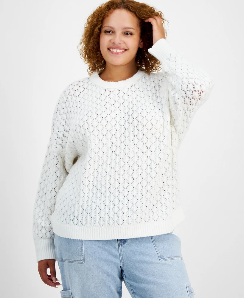 And Now This Trendy Plus Pointelle-Knit Long-Sleeve Sweater, Created for Macy's