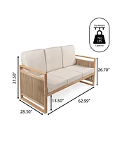 Jonathan Y Arwen Modern Bohemian Roped Acacia Wood Outdoor Loveseat with Cushions