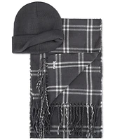 Levi's Men's Logo Beanie & Windowpane Scarf Set