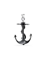 Bling Jewelry Nautical Large Anchor Dangling Sea Siren Mermaid Necklace Pendant For Women Oxidized Sterling Silver