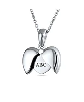 Bling Jewelry Delicate Saying Best Friends Bff Angel Wing Heart Shape Locket Necklace Pendant For Women Sterling Silver