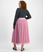 On 34th Plus Size Striped Henley Tulle A Line Midi Skirt Created For Macys