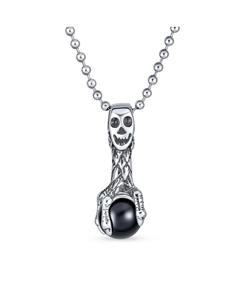 Bling Jewelry Biker Caribbean Pirate Black Orb Claw Skull Pendant Necklace Stainless Steel