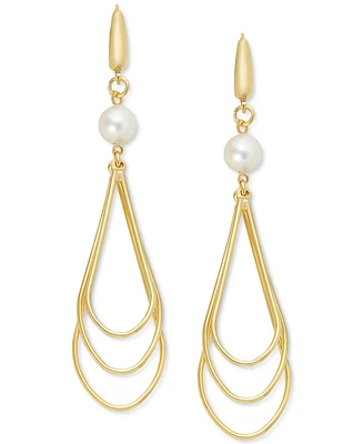 Cultured Freshwater Pearl (7-1/2 - 8mm) Openwork Drop Earrings in 14k Gold-Plated Sterling Silver