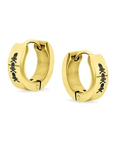 Bling Jewelry Biker Jewelry Small Halloween Skull Hoop Kpop Huggie Earrings For Women Gold Tone Stainless Steel - Gold