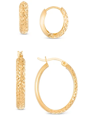 2-Pc. Set Textured Small Hoop Earrings in 14k Gold-Plated Sterling Silver